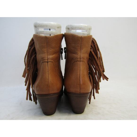 Sam Edelman Womens Sz 7.5 M Brown Leather Fringe Zip Ankle Fashion Boots Bootie - Picture 7 of 11